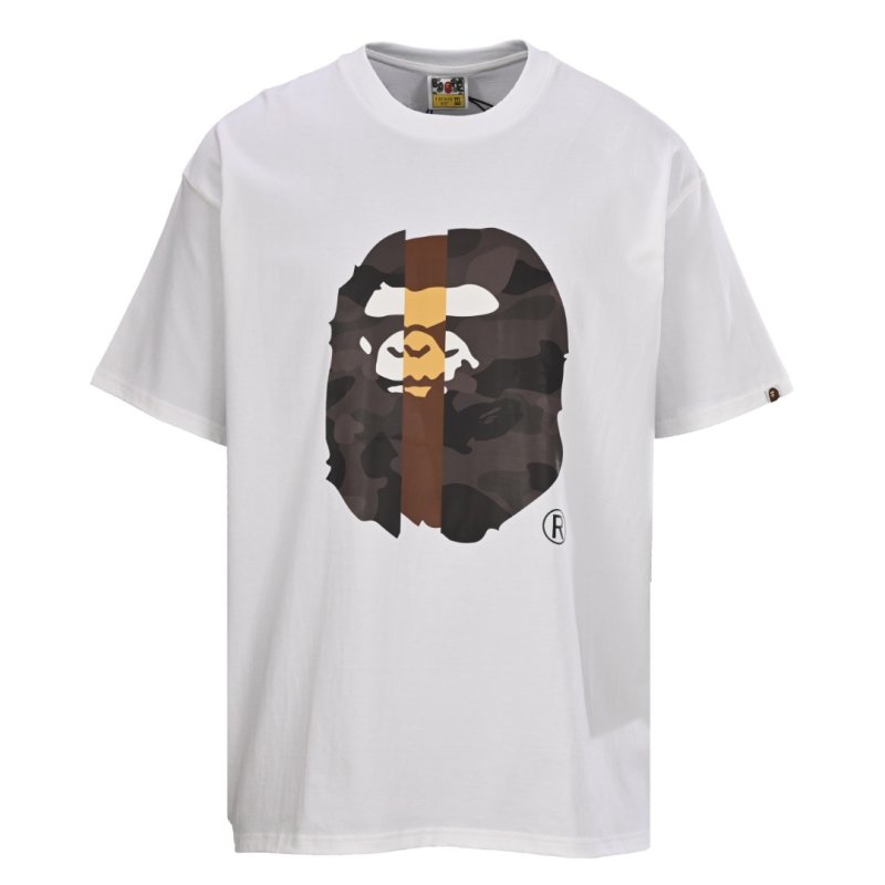 BAPE Vertical Stripe Camo Ape Head Print White T-Shirt