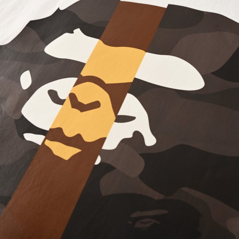 White Graphic Short Sleeve T-Shirt with Camo Ape Design view
