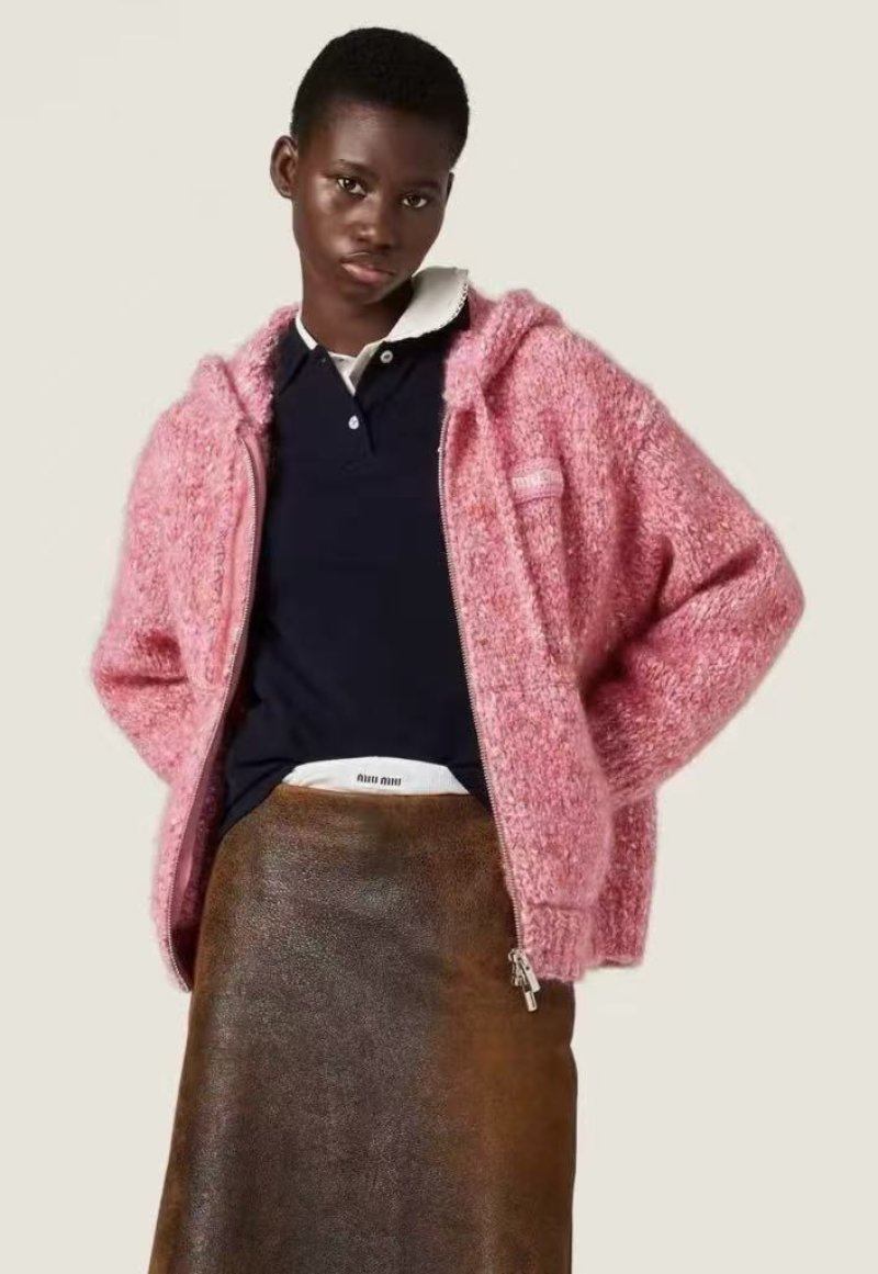 Miu Miu Pink Wool Blend Zip Cardigan