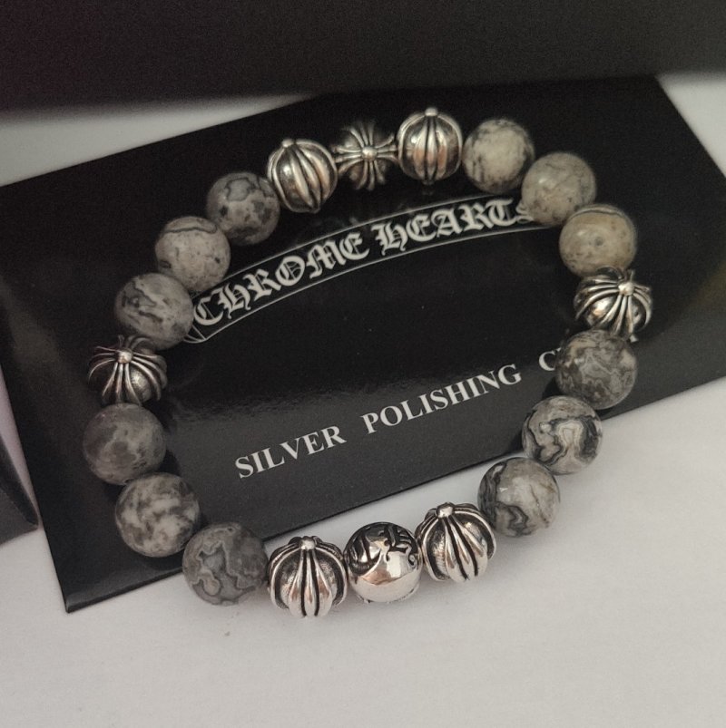 Chrome Hearts 8 Cross Beaded Bracelet Black Obsidian Silver view