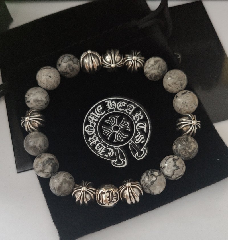 Chrome Hearts 8 Cross Beaded Bracelet Black Obsidian Silver view