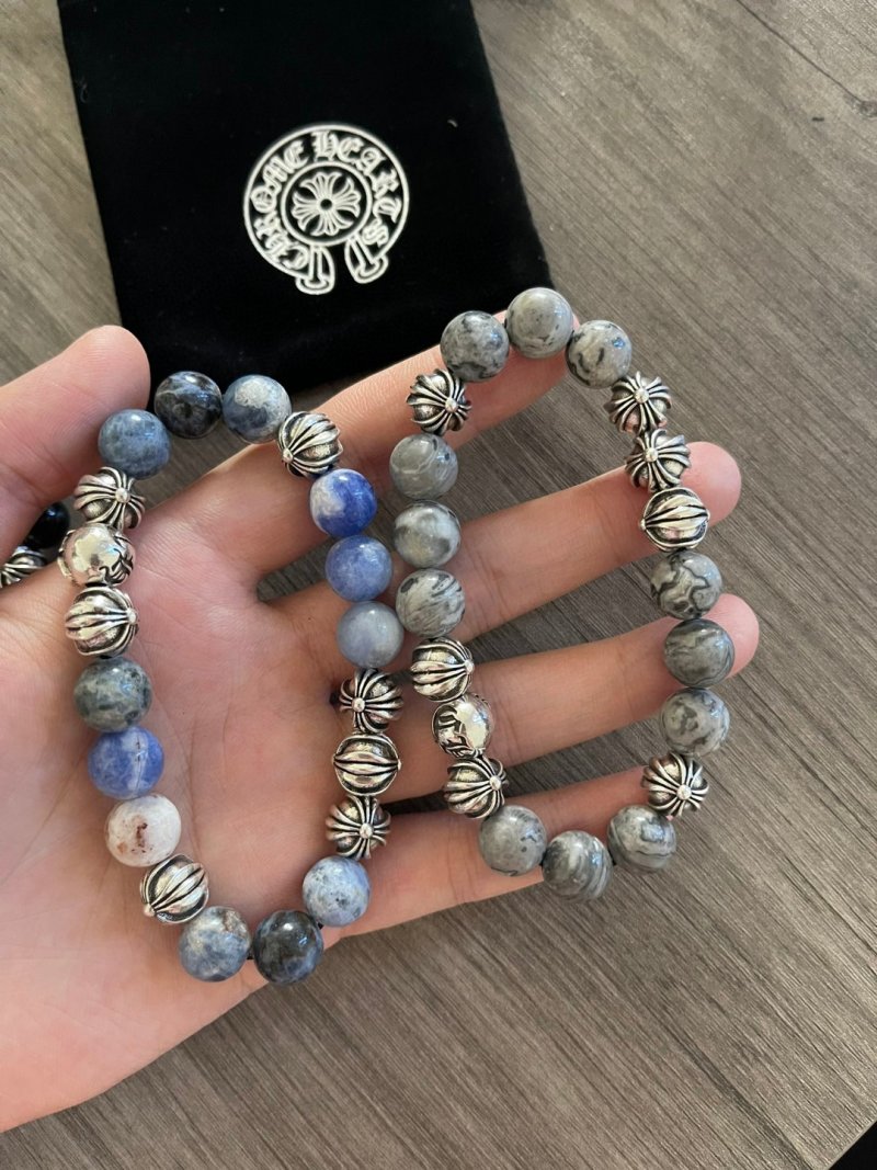 Chrome Hearts 8 Cross Beaded Bracelet Black Obsidian Silver view