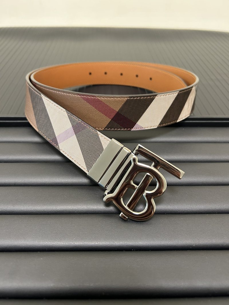Burberry London Check Canvas Belt with TB Buckle - Tan