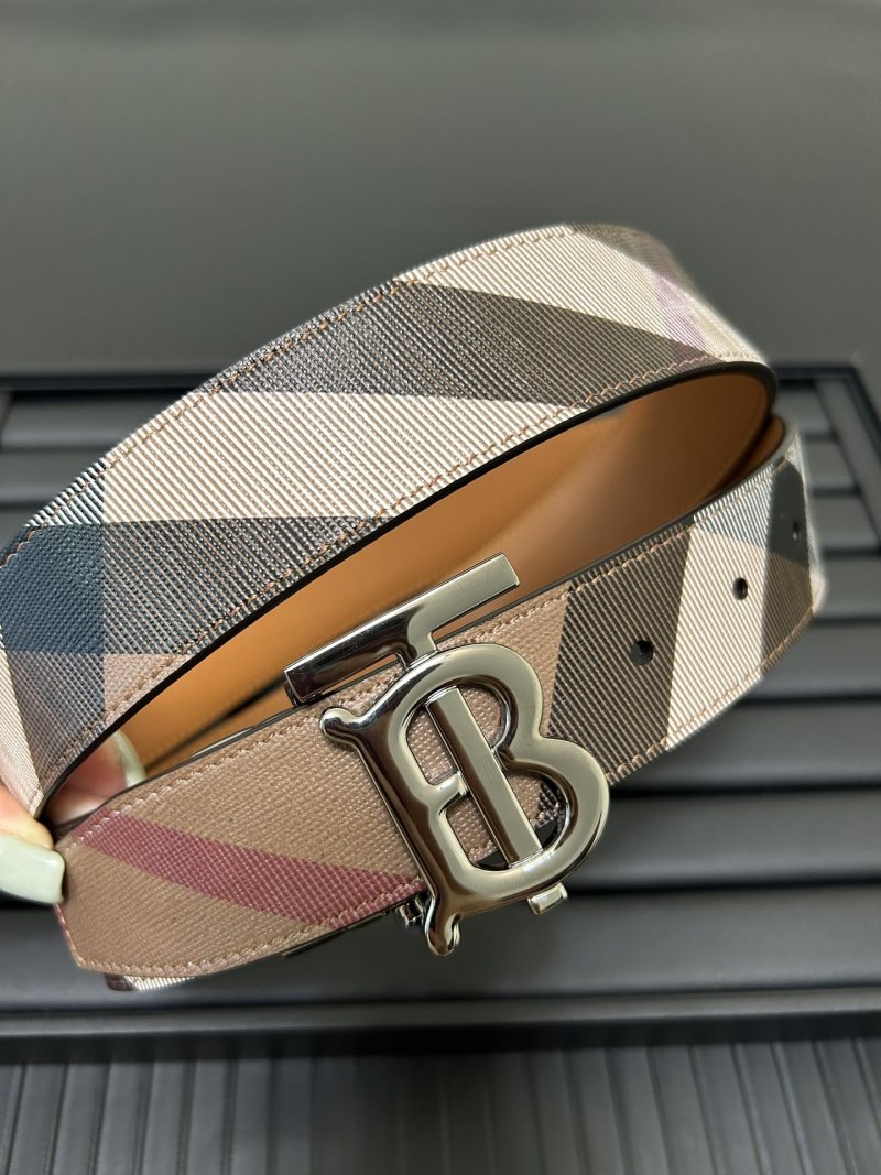 Burberry London Check Canvas Belt with TB Buckle - Tan view