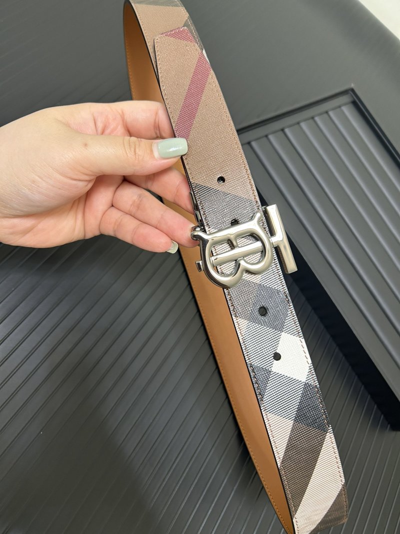 Burberry London Check Canvas Belt with TB Buckle - Tan view