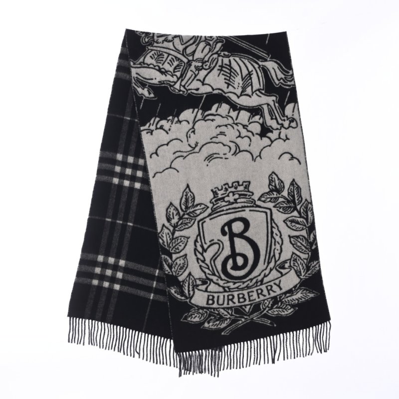 Burberry Equestrian Knight Double-Sided Cashmere Shawl Scarf view