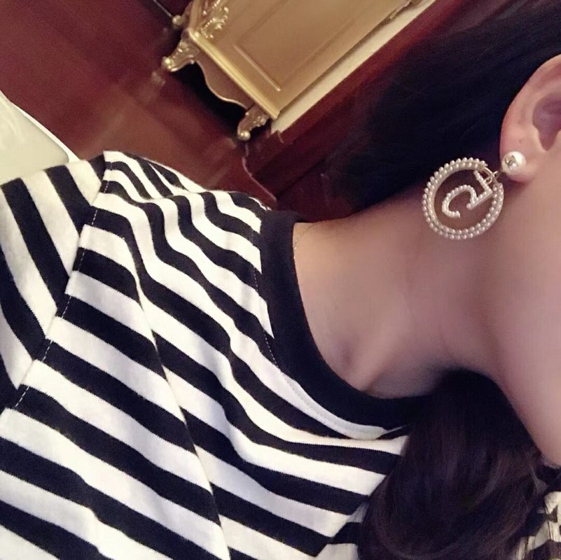 Chanel CC Pearl Spiral Drop Earrings Silver view