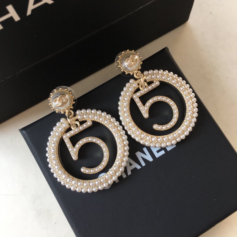 Chanel CC Pearl Spiral Drop Earrings Silver view
