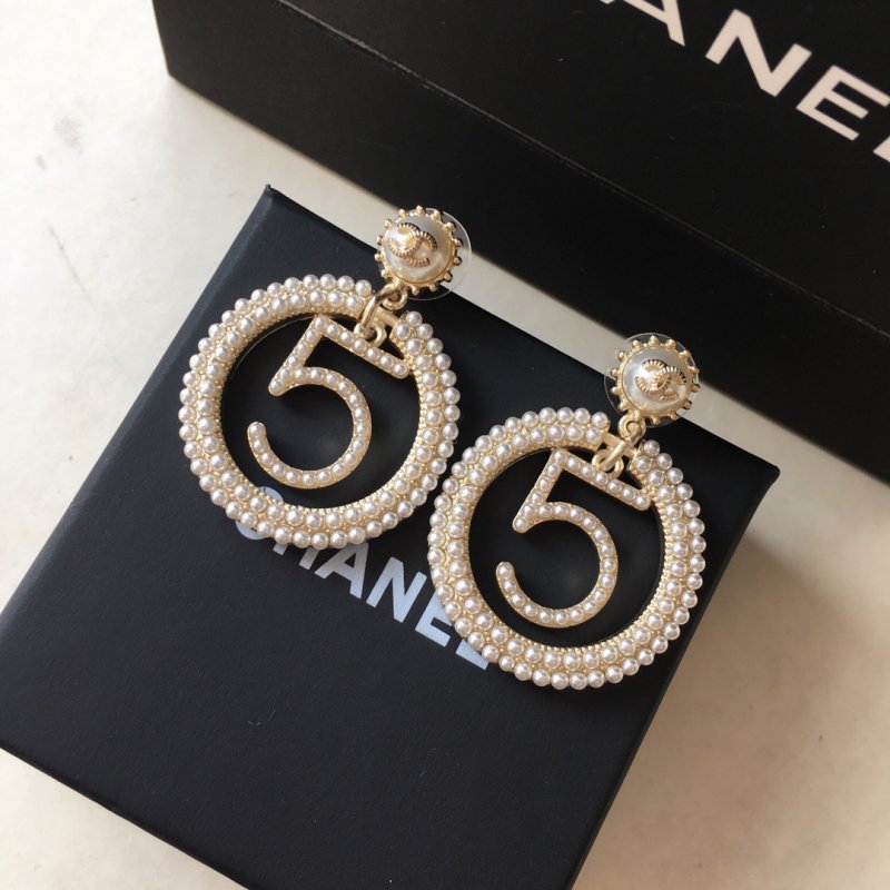 Chanel CC Pearl Spiral Drop Earrings Silver view