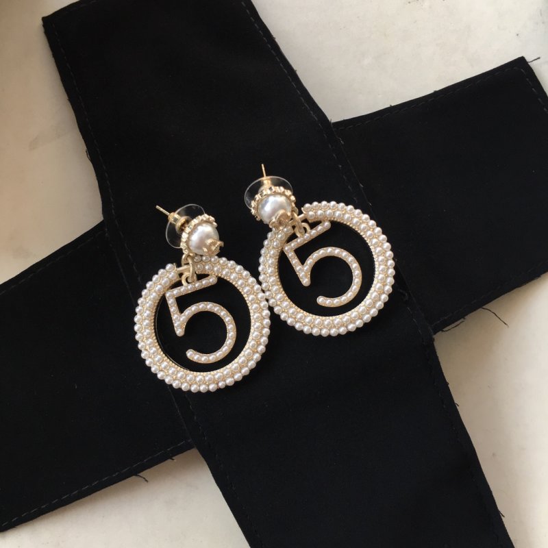 Chanel CC Pearl Spiral Drop Earrings Silver view