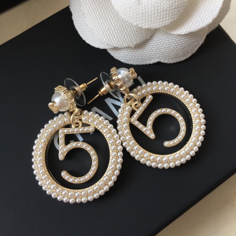 Chanel CC Pearl Spiral Drop Earrings Silver view
