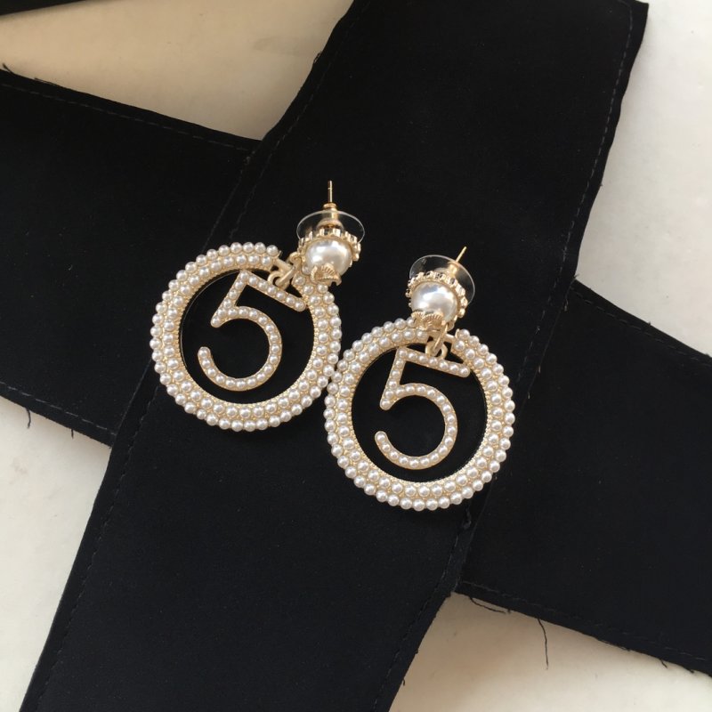 Chanel CC Pearl Spiral Drop Earrings Silver view
