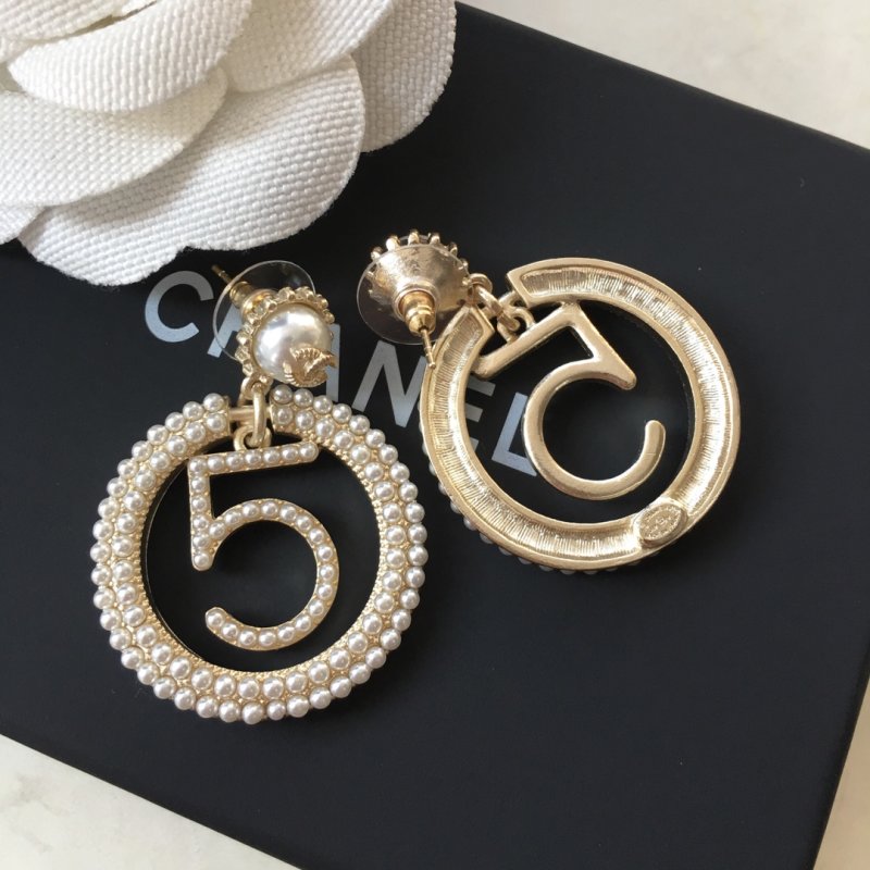 Chanel CC Pearl Spiral Drop Earrings Silver view