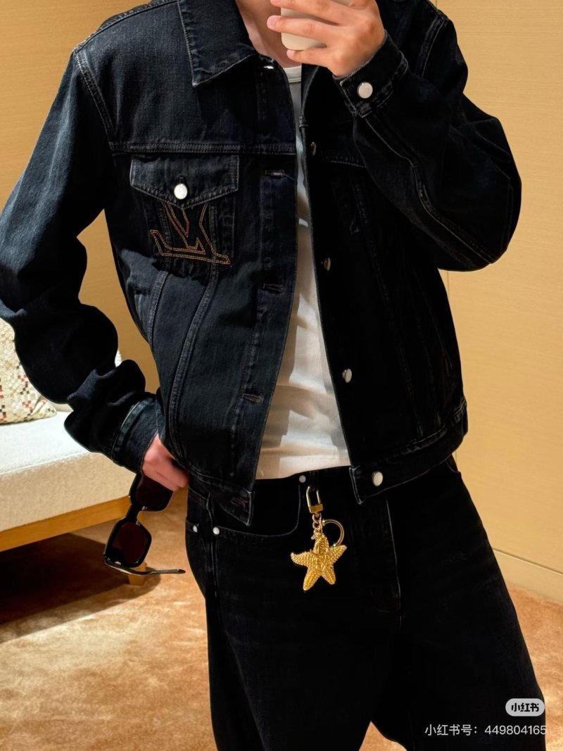 Dark Wash Denim Jacket with Embroidered Chest Pocket
