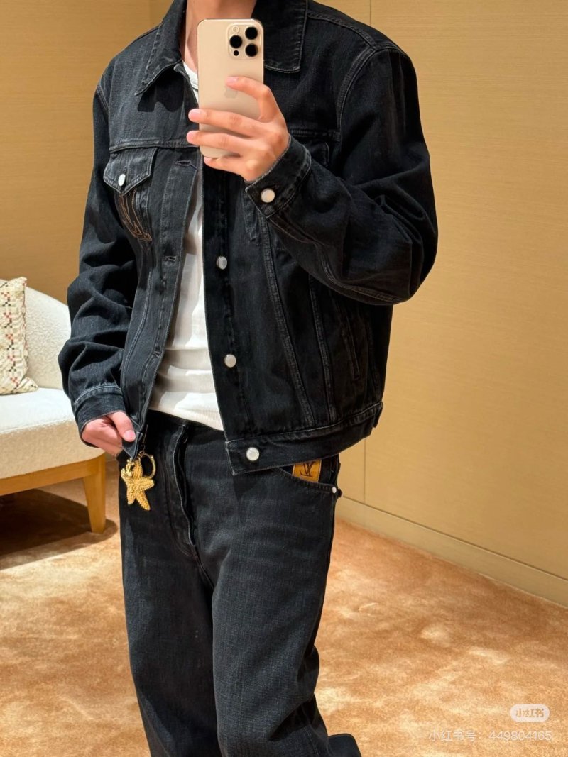 Dark Wash Denim Jacket with Embroidered Chest Pocket view