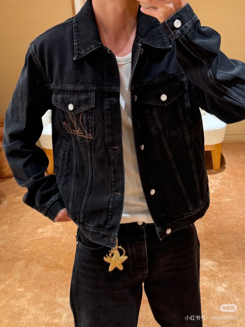 Dark Wash Denim Jacket with Embroidered Chest Pocket view