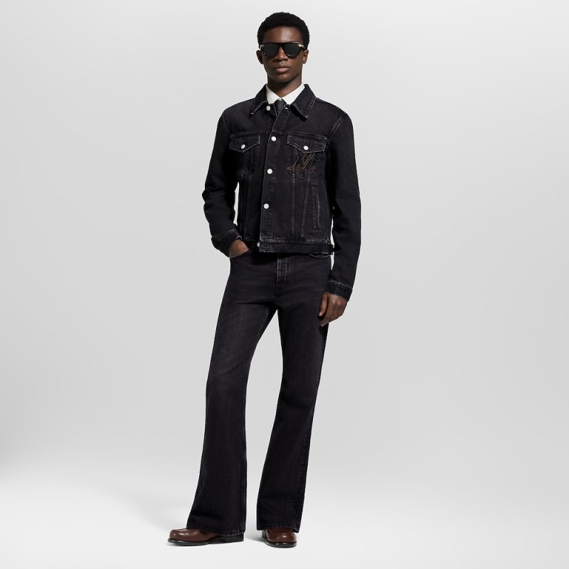 Dark Wash Denim Jacket with Embroidered Chest Pocket view