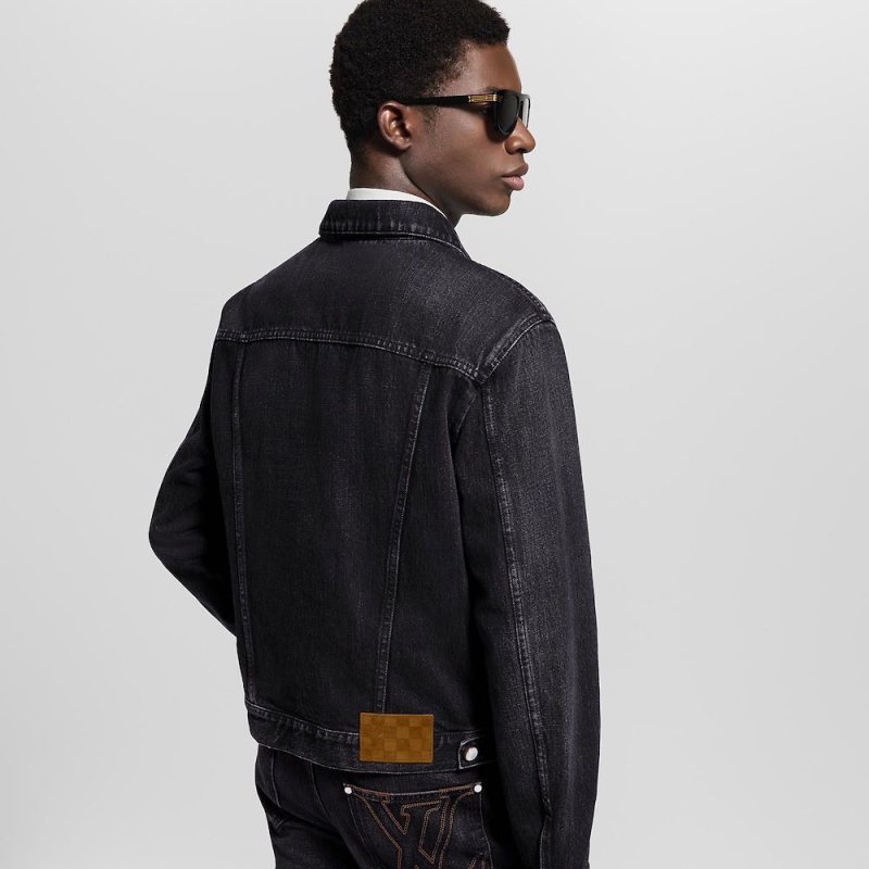 Dark Wash Denim Jacket with Embroidered Chest Pocket view