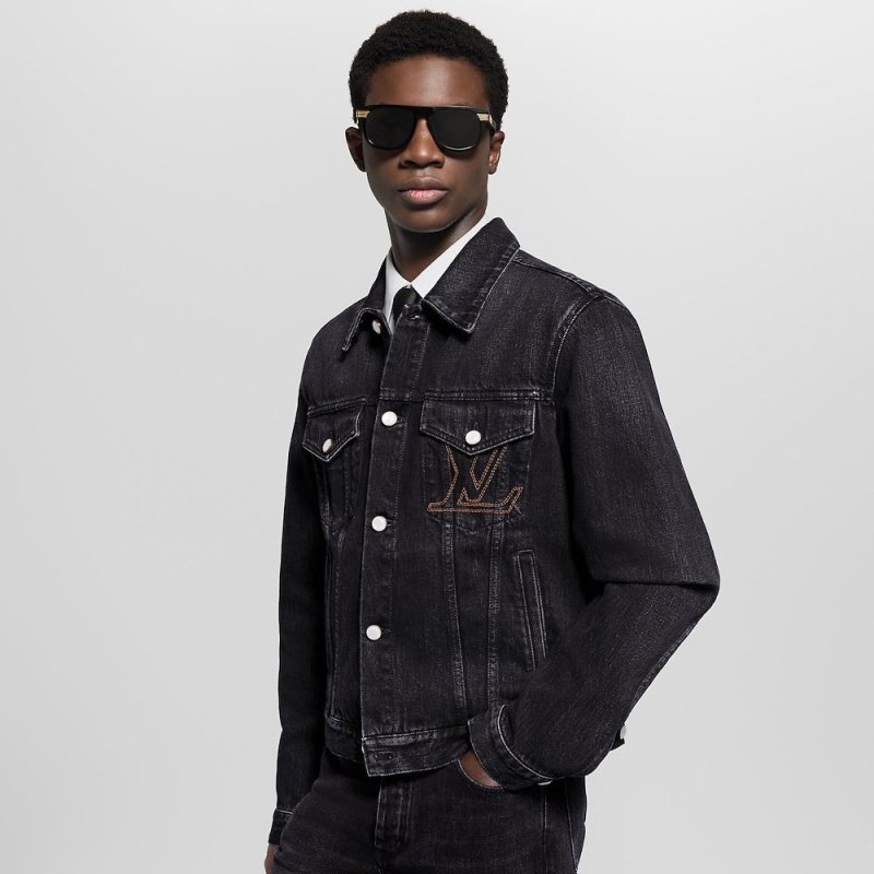 Dark Wash Denim Jacket with Embroidered Chest Pocket view