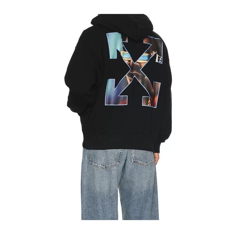 Essentials Black Graphic Hoodie with Oversized Arrow Design