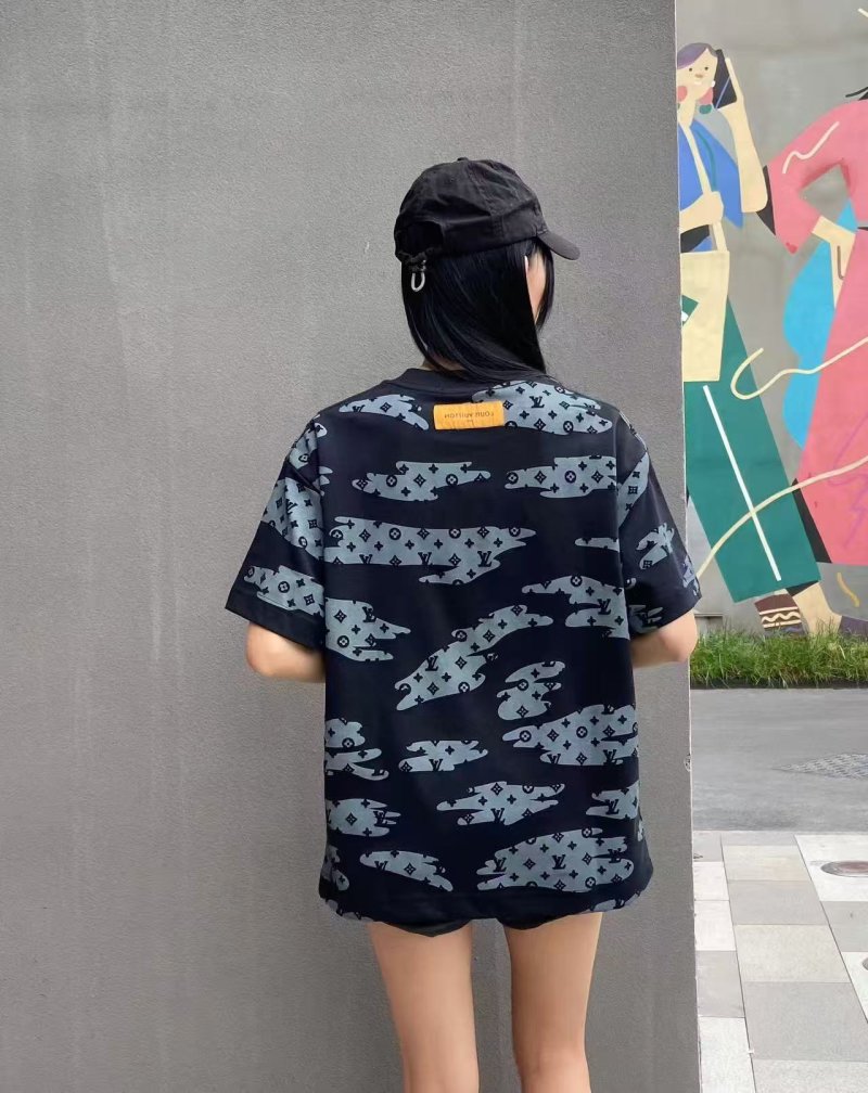 Navy Blue Geometric Print Oversized Short Sleeve T-Shirt view