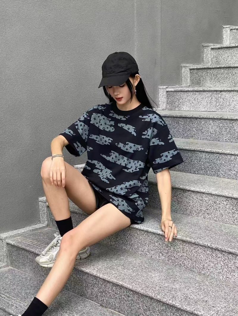 Navy Blue Geometric Print Oversized Short Sleeve T-Shirt view