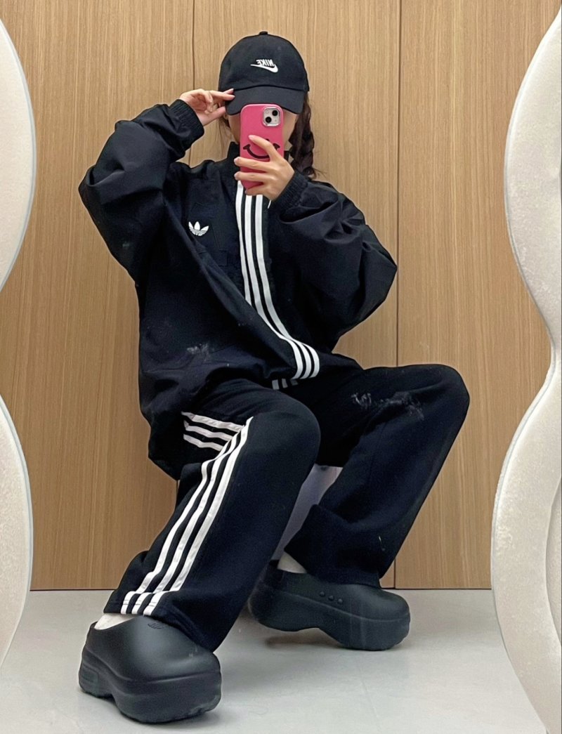 Adidas Black Track Jacket with White Stripes view