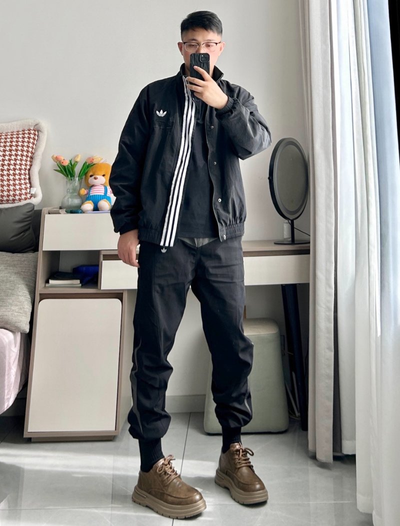 Adidas Black Track Jacket with White Stripes view