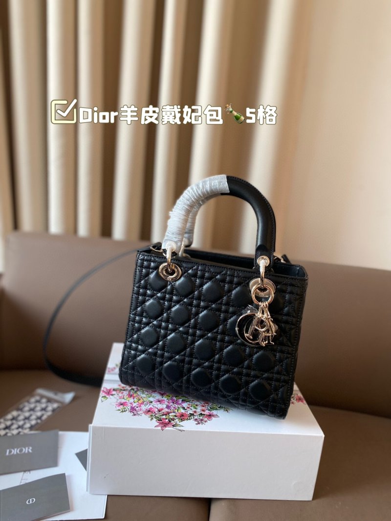 Dior Lady Dior Quilted Leather Handbag Black view