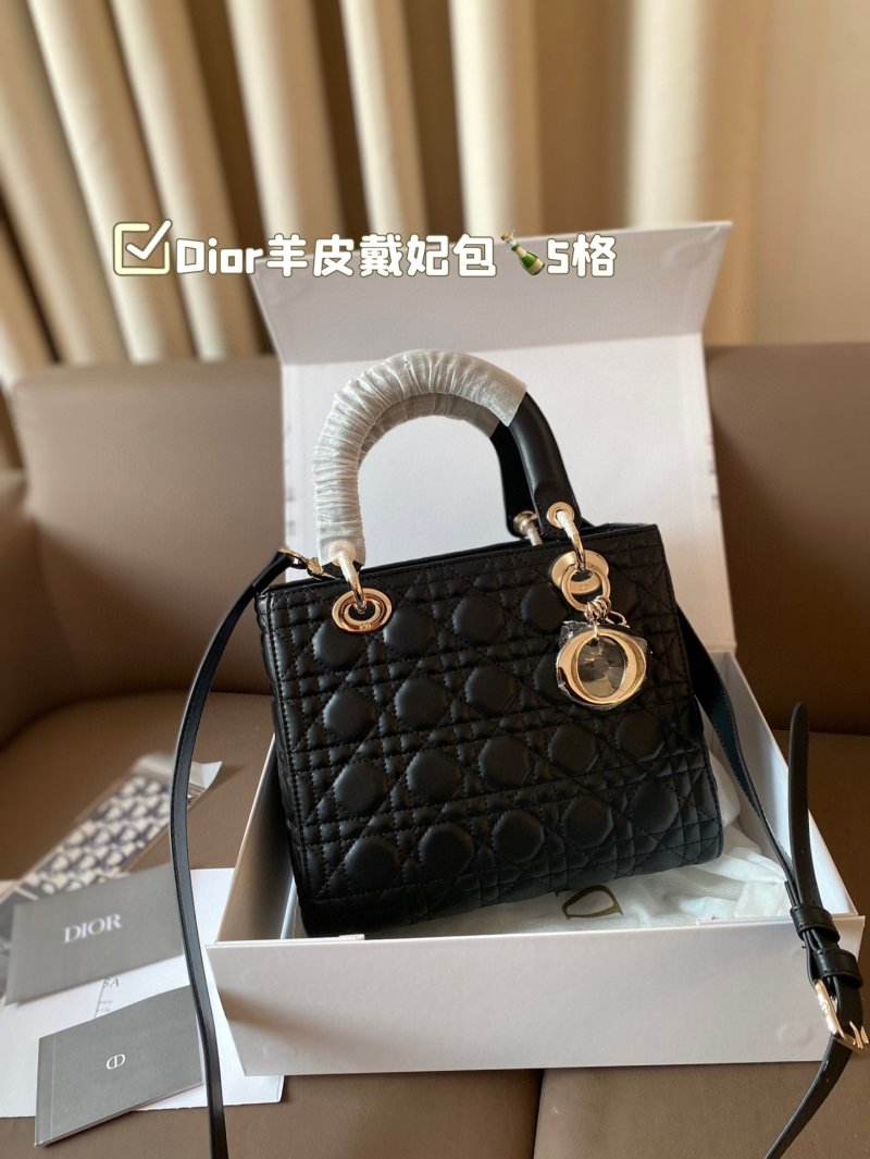 Dior Lady Dior Quilted Leather Handbag Black view