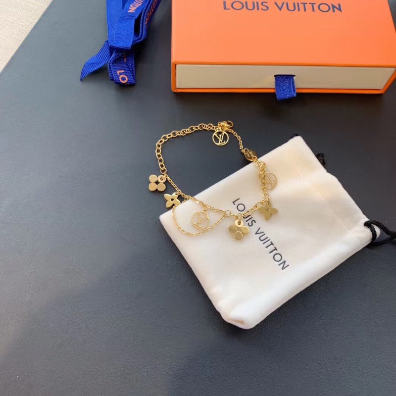Louis Vuitton Monogram Flower Charm Gold Bracelet