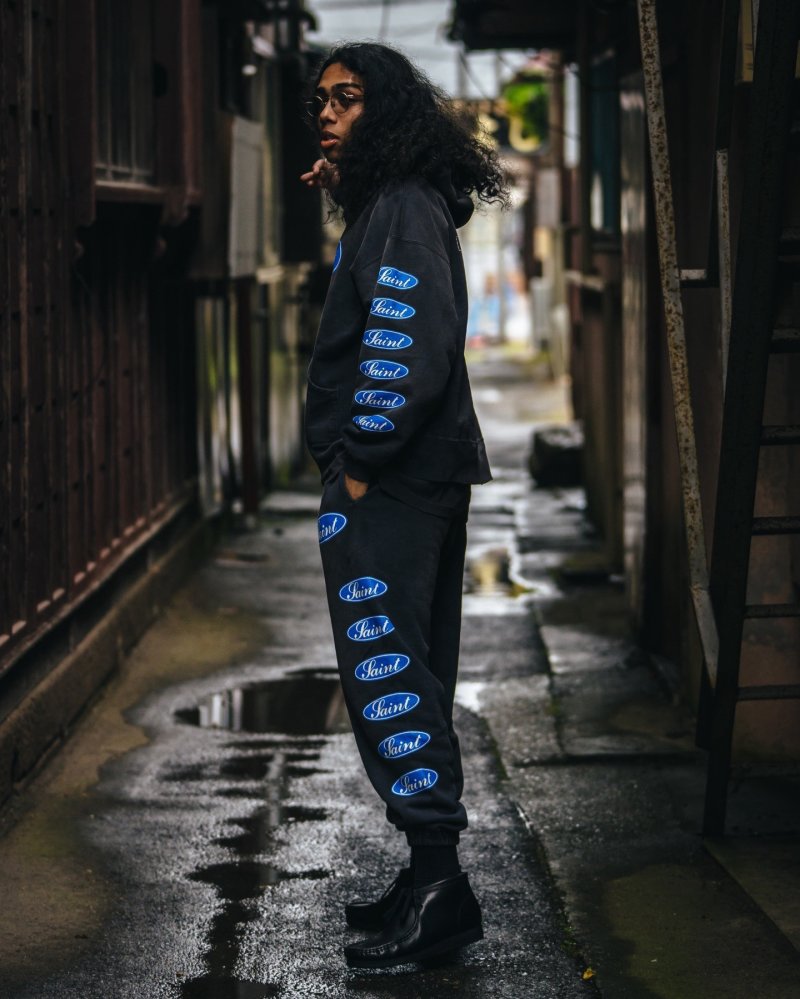 Saint Blue Logo Black Hoodie Tracksuit Set view