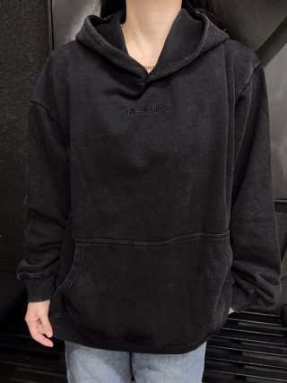 Black Essential Hoodie with Argyle Scarf Detail view 2