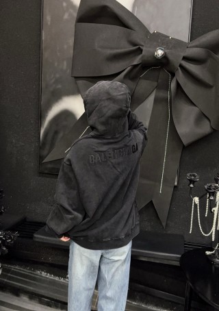 Black Essential Hoodie with Argyle Scarf Detail view 4
