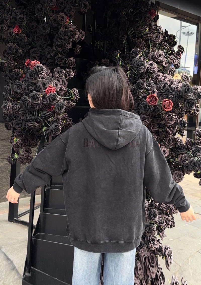 Black Essential Hoodie with Argyle Scarf Detail view