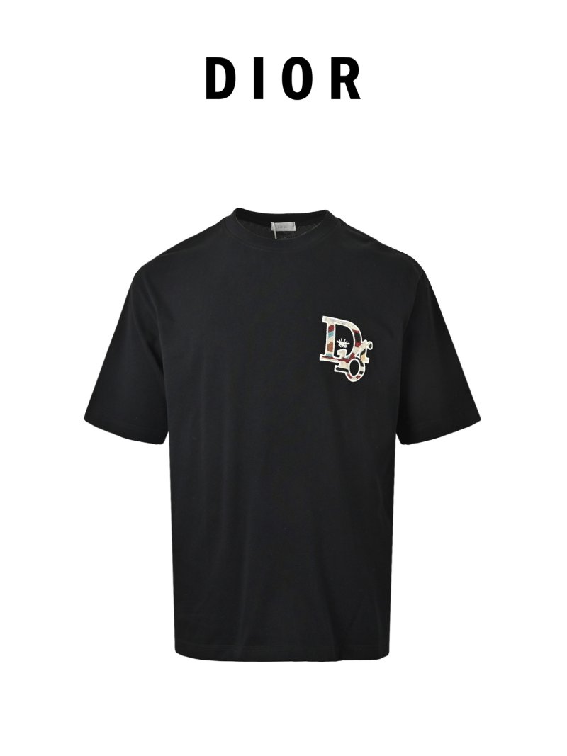 Dior Black Short-Sleeve Logo T-Shirt with Pleated Hem view