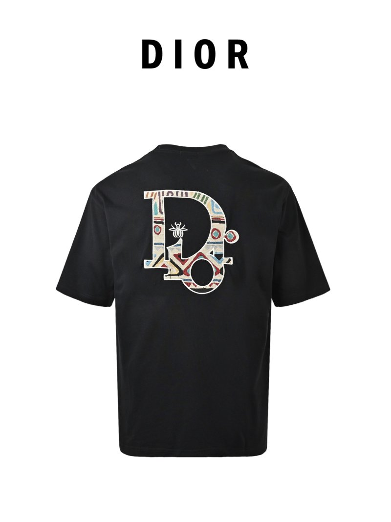 Dior Black Short-Sleeve Logo T-Shirt with Pleated Hem view