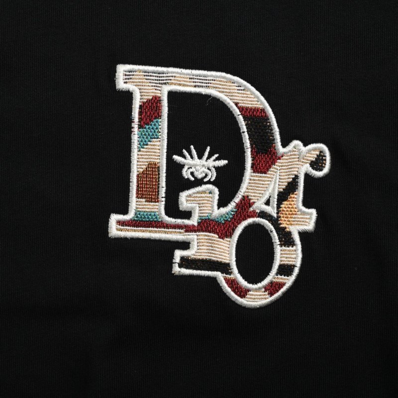 Dior Black Short-Sleeve Logo T-Shirt with Pleated Hem view