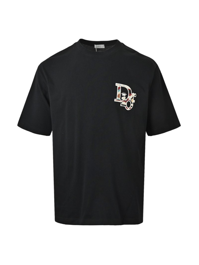 Dior Black Short-Sleeve Logo T-Shirt with Pleated Hem view