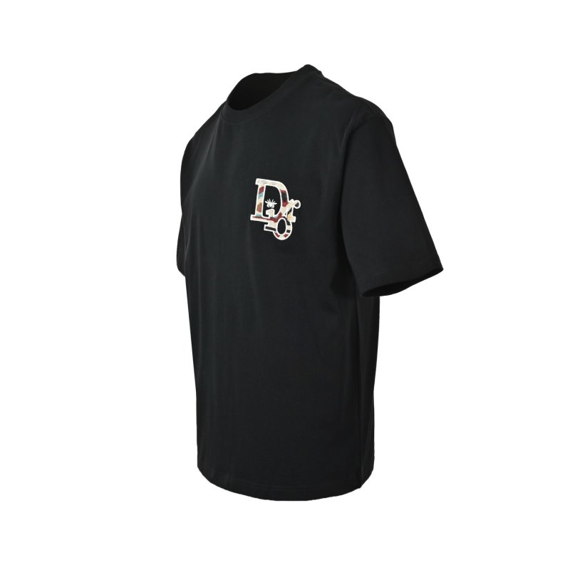 Dior Black Short-Sleeve Logo T-Shirt with Pleated Hem view