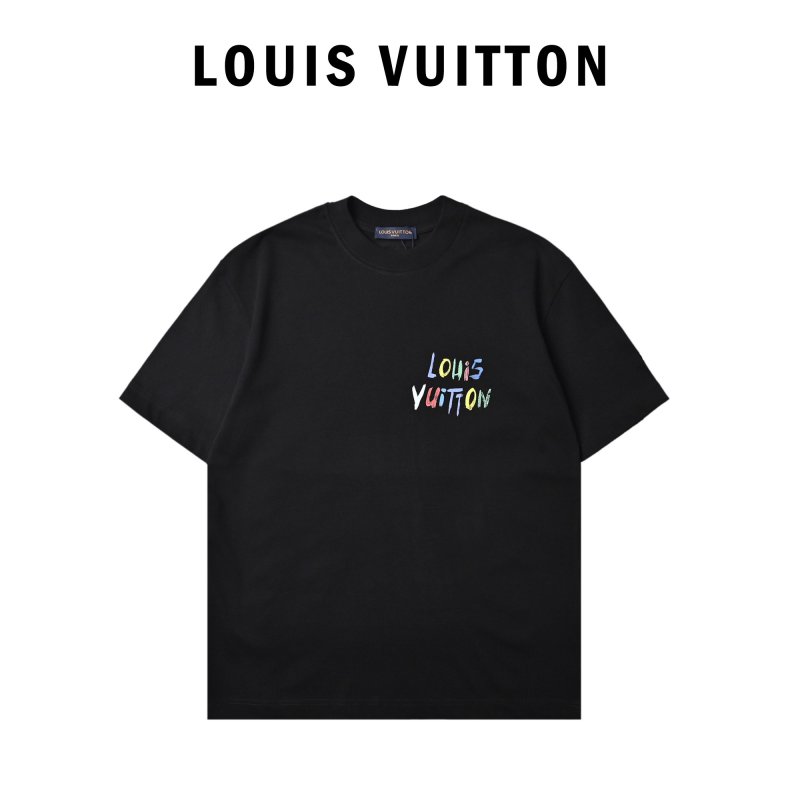 Louis Vuitton Colorful Rainbow Brush Stroke Black T-Shirt view