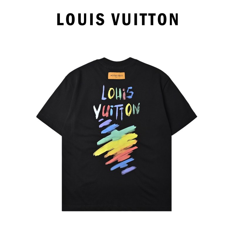 Louis Vuitton Colorful Rainbow Brush Stroke Black T-Shirt view