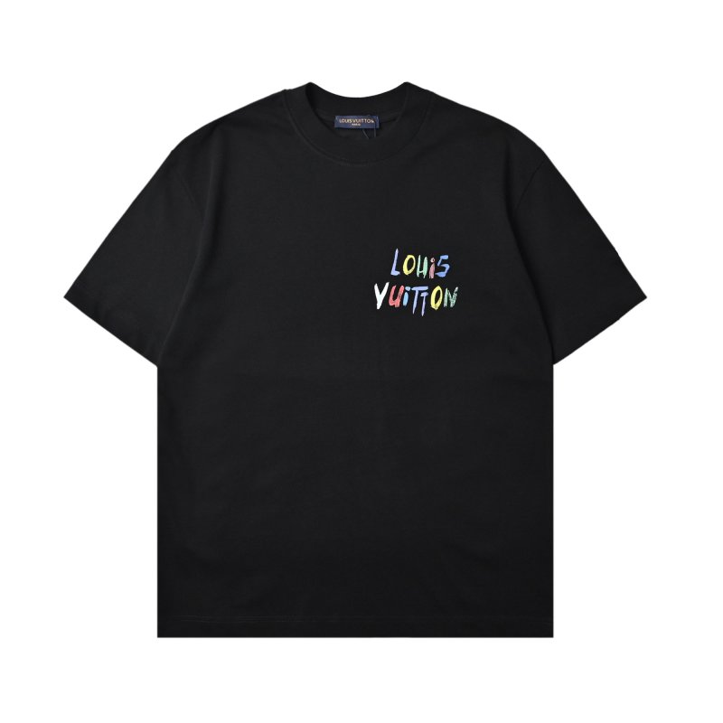 Louis Vuitton Colorful Rainbow Brush Stroke Black T-Shirt view