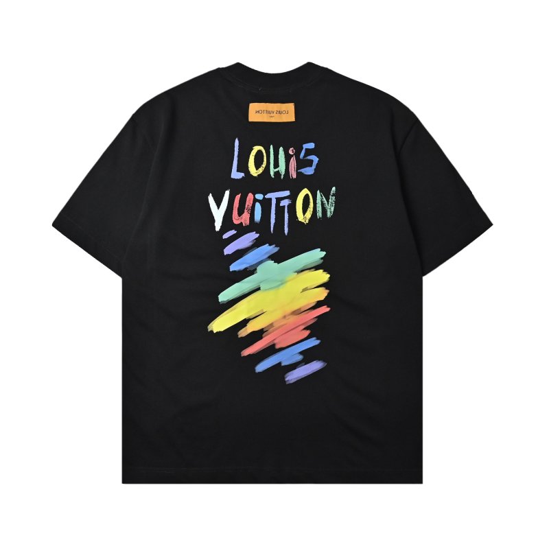 Louis Vuitton Colorful Rainbow Brush Stroke Black T-Shirt view
