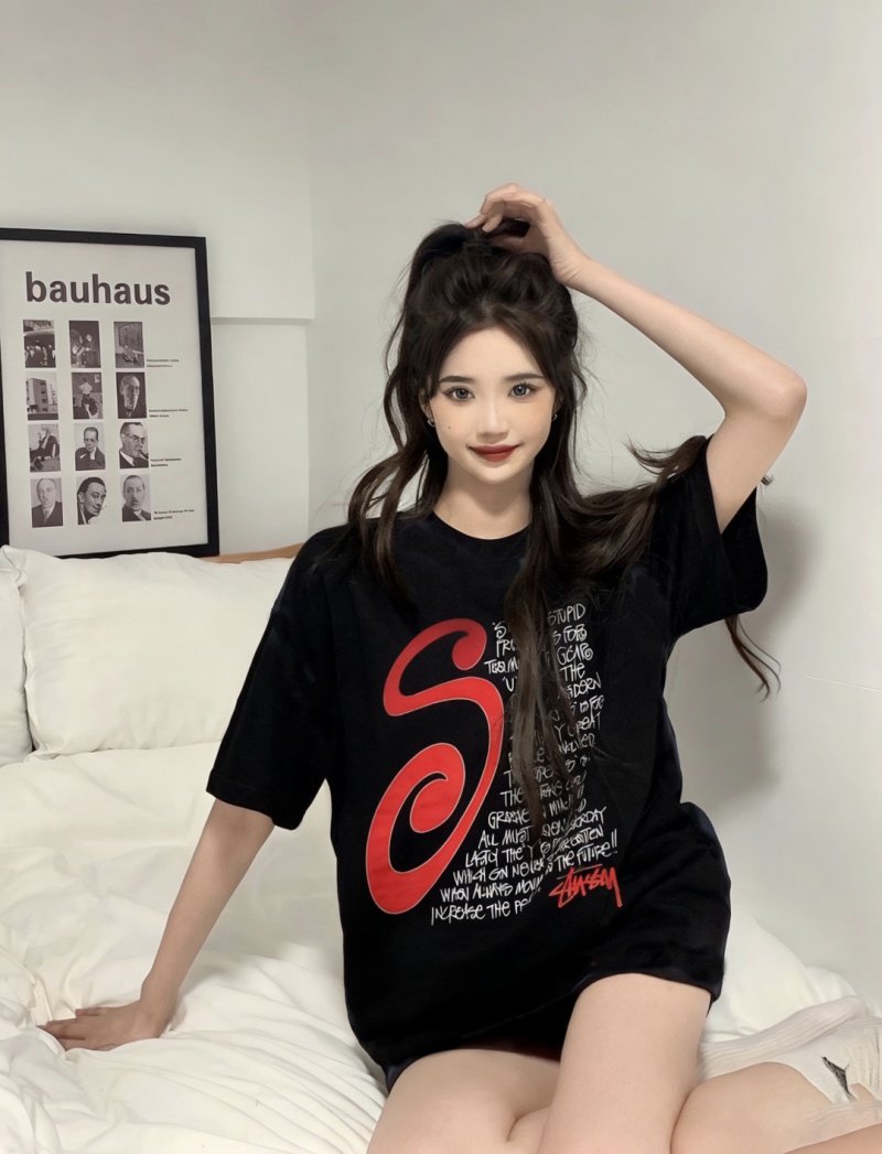 Black Graphic Print Short Sleeve T-Shirt with Red Wave Logo view