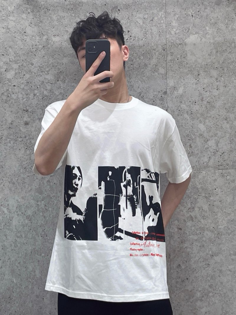 White Graphic Print T-Shirt with Black & Red Design