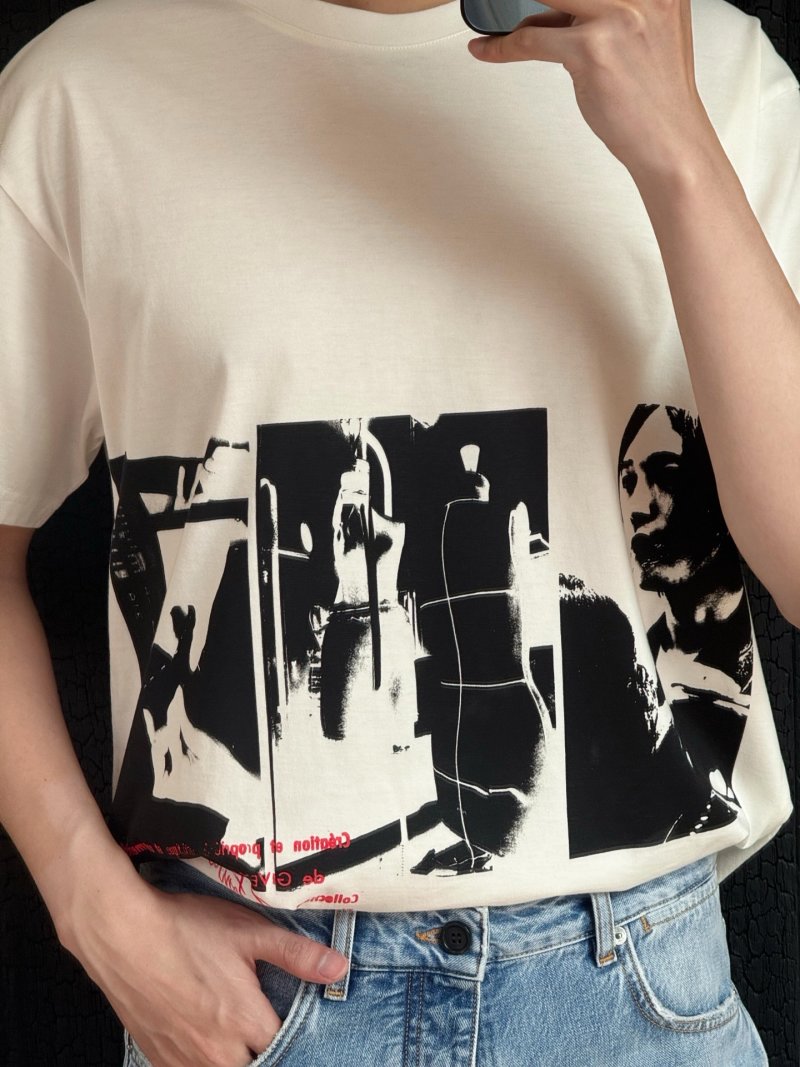 White Graphic Print T-Shirt with Black & Red Design view