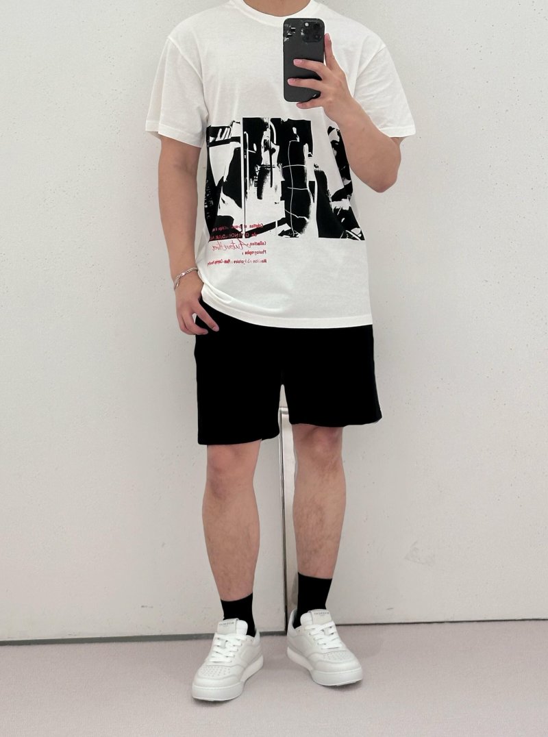 White Graphic Print T-Shirt with Black & Red Design view