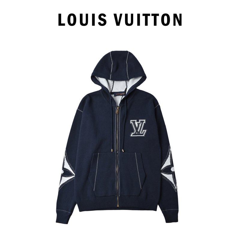 Louis Vuitton Navy Zip Hoodie Jacket with LV Monogram view