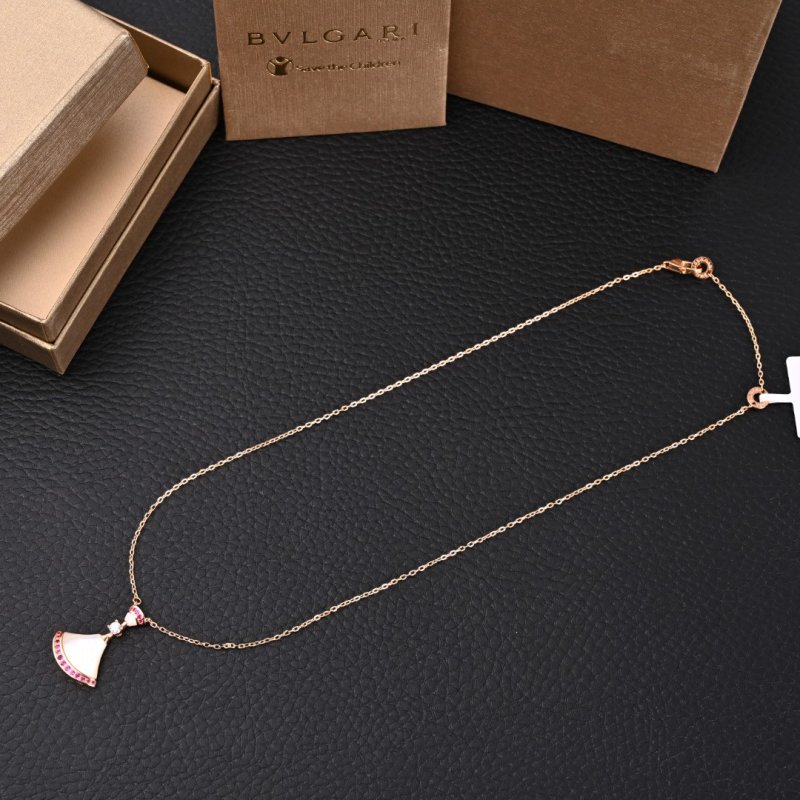 Bvlgari Fan-Shaped Rose Gold Crystal Pendant Necklace